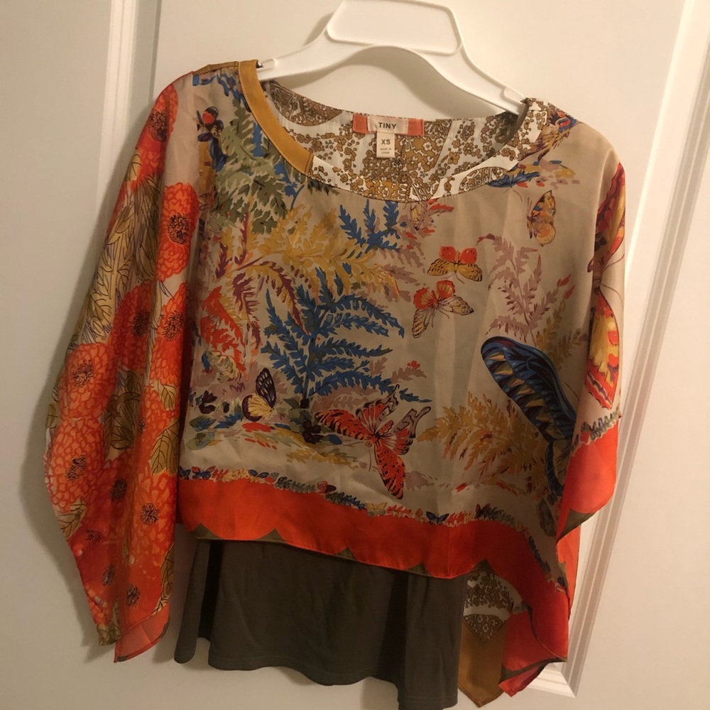 Butterfly, paisley, floral silk top